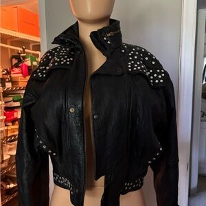 👀💯🔥Studded Black Italian Leather Jacket